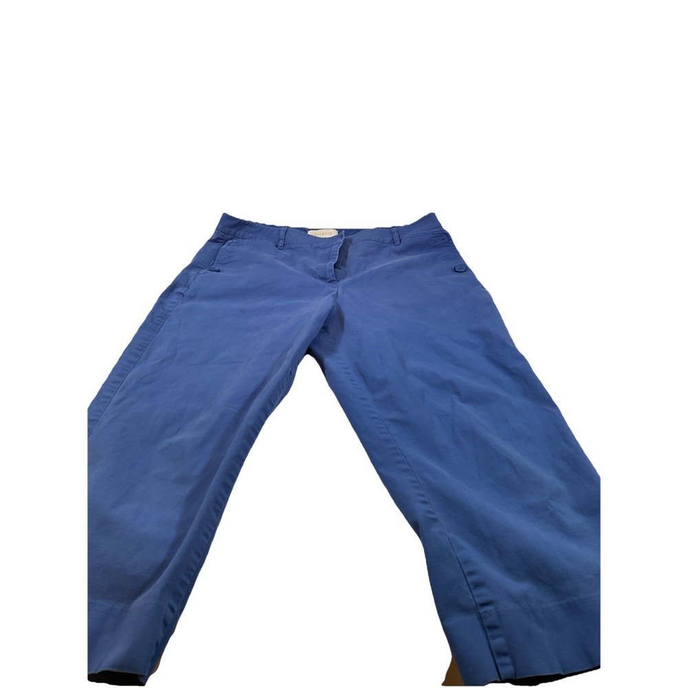 Talbots Blue Crop Pants Womens Sz 12 Capri Casual Straight Leg Button Pocket I26